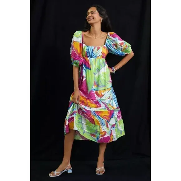 Anthropologie Farm Rio Rainbow Leaves Midi Dress XS NWT - Picture 1 of 5